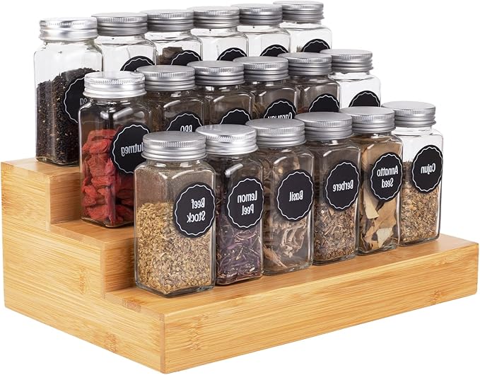 Bamboo Spice Rack Organizer for Cabinet 3 Tier Countertop Step Spice Shelf for Kitchen Storage and Organizer (2 Pack, Cabinet)-Ruum Studio Home