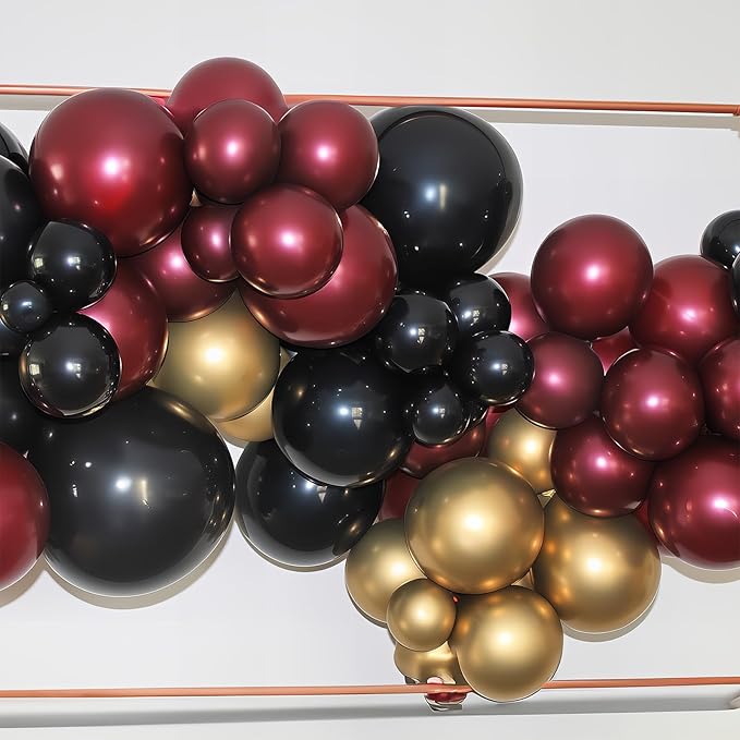Black Burgundy Gold Balloons 12 Inch Burgundy Maroon Red Black Metallic Gold Latex Confetti Balloon for Kids Graduation Birthday Baby Shower Party Decoration-Ruum Studio Home