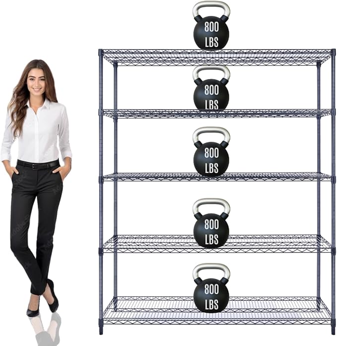 60"x18"x72" Prime Heavy Duty Black 5-Tier Wire Shelving NSF 4000 LBS MAX Capacity Storage Rack for Commercial, Hospital, School, Garage, and Kitchen Uses (with Wheels)-Ruum Studio Home