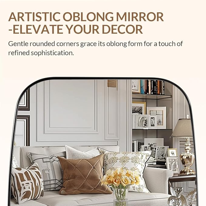 ANDY STAR Polished Chrome Mirror, 24x32 Oblong Bathroom Mirror for Vanity with Stainless Steel Metal Frame, Silver Oval Mirror Modern Anti Rust Wall Mounted-Ruum Studio Home