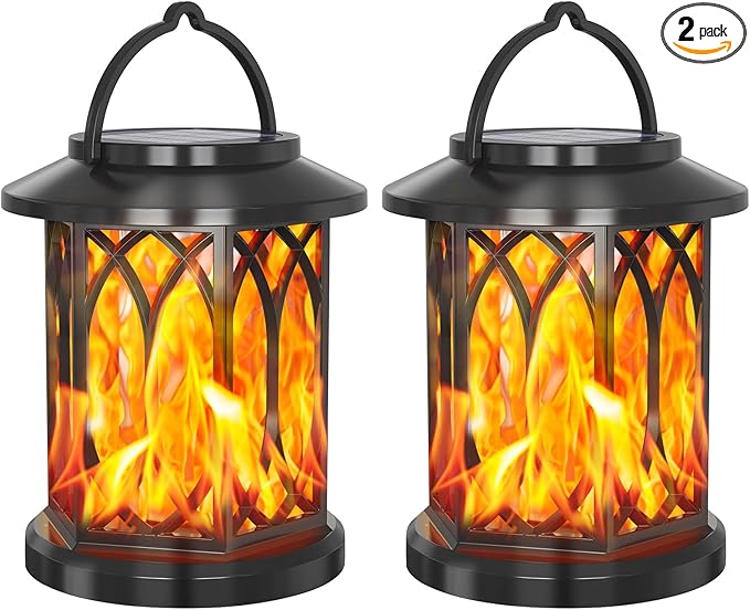 Solar Lanterns Outdoor, Flickering Flames Outdoor Solar Lights Hanging Lanterns Waterproof Decoration Lighting for Garden,Tree,Table (2 Pack)-Ruum Studio Home