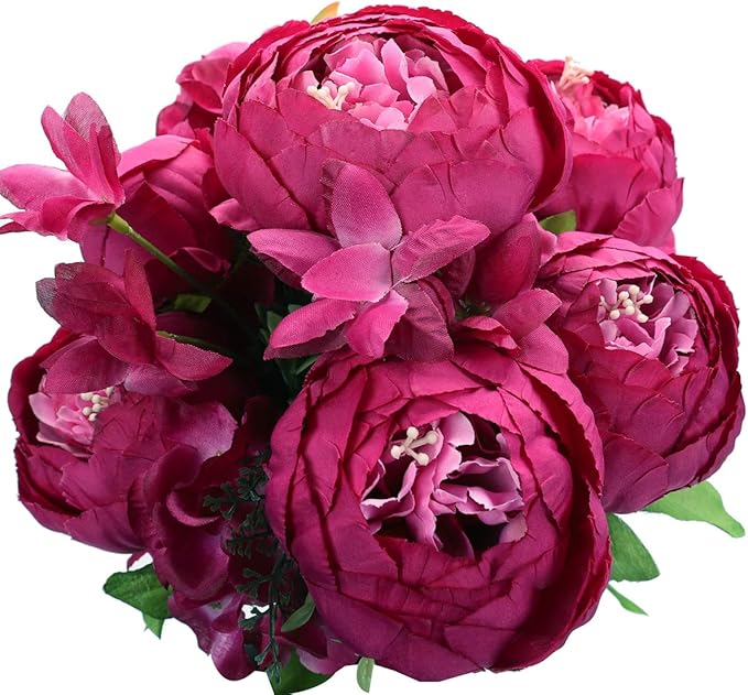 Duovlo Springs Flowers Artificial Silk Peony Bouquets Wedding Home Decoration,Pack of 1 (Spring Hot Pink)-Ruum Studio Home
