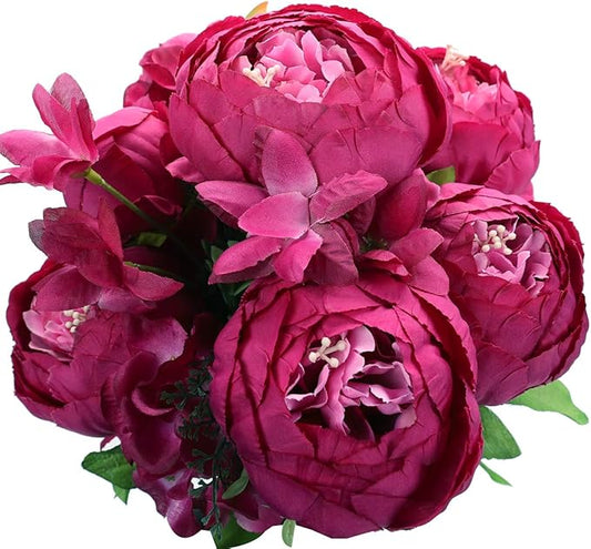 Duovlo Springs Flowers Artificial Silk Peony Bouquets Wedding Home Decoration,Pack of 1 (Spring Hot Pink)-Ruum Studio Home