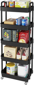 Laiensia Storage Cart,Multifunction Utility Rolling Cart Kitchen Storage Organizer,Mobile Shelving Unit Cart with Lockable Wheels for Bathroom,Laundry,with Classified Stickers-Ruum Studio Home