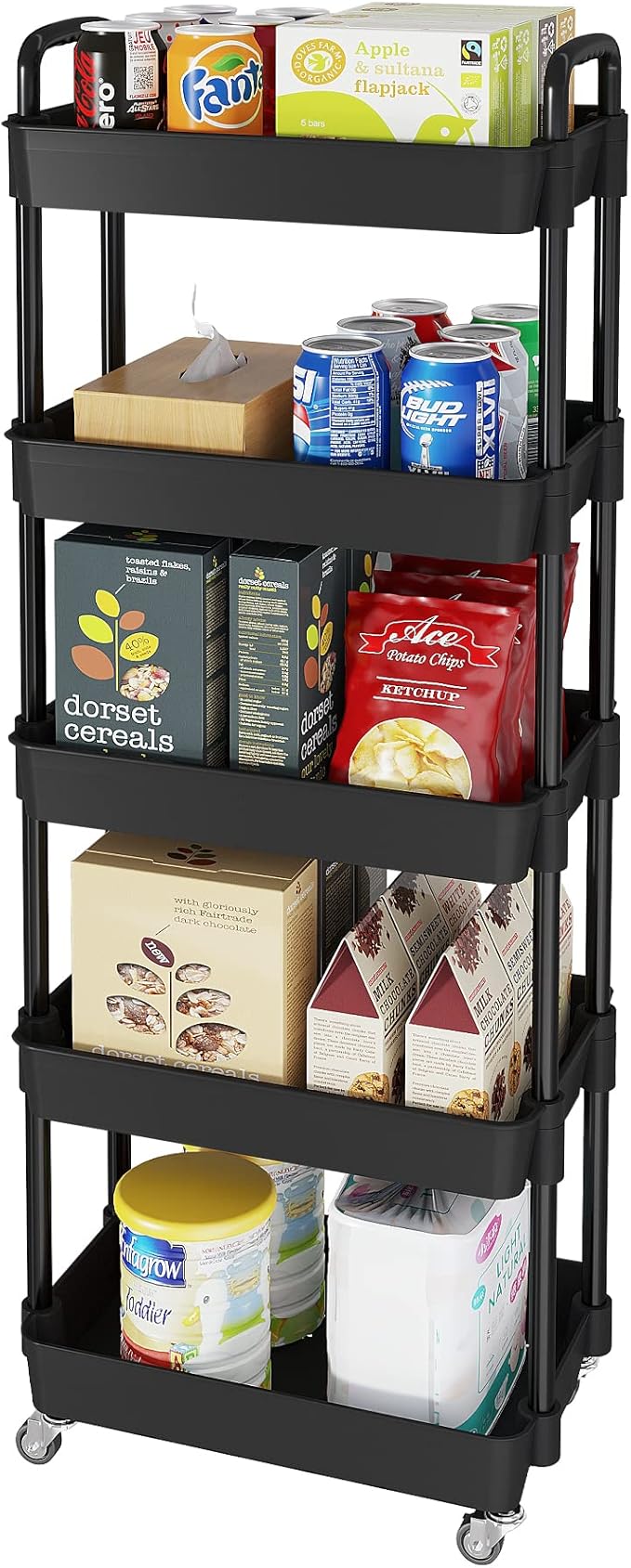Laiensia Storage Cart,Multifunction Utility Rolling Cart Kitchen Storage Organizer,Mobile Shelving Unit Cart with Lockable Wheels for Bathroom,Laundry,with Classified Stickers-Ruum Studio Home