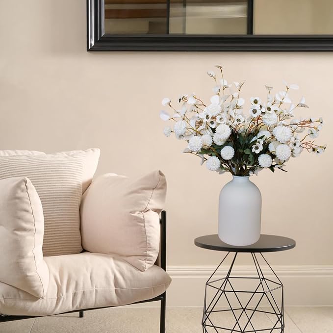 White Artificial Flowers Bulk for Vase That Look Real, White Flower Centerpiece for Table, Silk Floral for Home Decor Indoor, Faux Kiku + Eucalyptus Stems + Wildflowers, Flores Blancas Artificiales-Ruum Studio Home