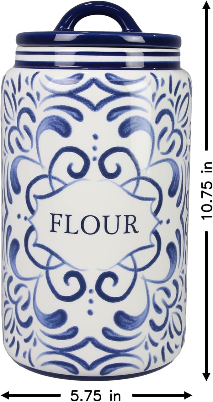 Young's Inc. 4 Pcs Set Talavera Ceramic Canisters- Storage Container for Kitchen and Bathroom - Beautiful Home Decor Accent to Store Food, Coffee, Tea, and More - White, Blue-Ruum Studio Home