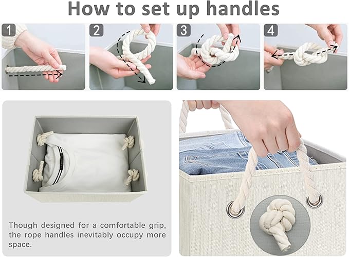 StorageWorks Storage Bins with Lids, Decorative Storage Boxes with Lid and Soft Rope Handles, Foldable Storage Baskets for Closet, Shelves, Stackable, Ivory and White, Medium, 3-Pack-Ruum Studio Home