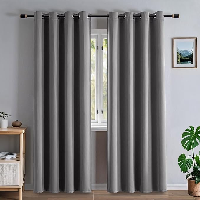 Blackout Curtains 84 Inch Length for Bedroom, Thermal Insulated Blackout Curtains 2 Panels Set, Solid Grommet Privacy Room Darkening Drapes for Living Room Windows(W52 x L84, Light Grey)-Ruum Studio Home