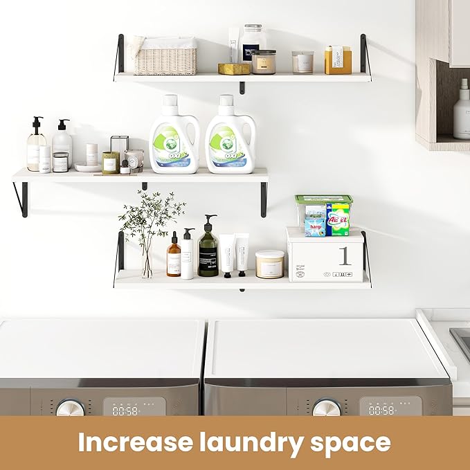 Heimlove 36 Inch White Floating Bookshelves Set of 3,Heavy Duty Wall Mounted Bookshelves,Wall Bookshelf for Living Room,Bedroom,Kitchen,Laundry Room Storage & Decor-Ruum Studio Home