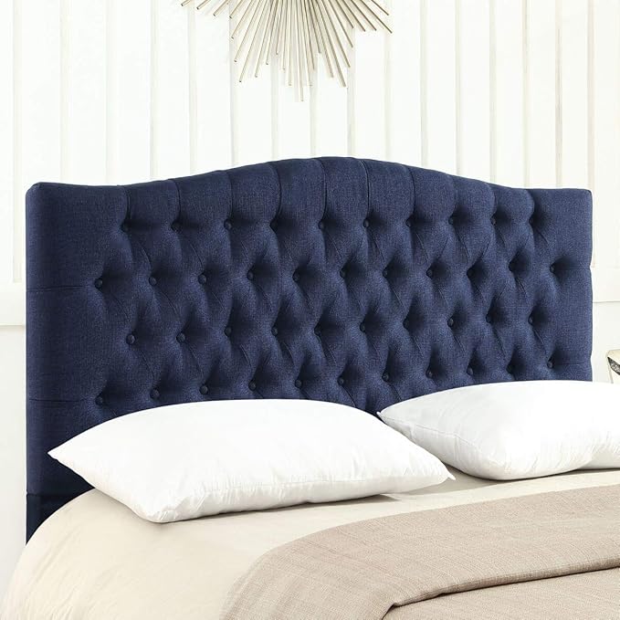24KF Upholstered Tufted Button Linen Fabric Headboard,Comfortable Fashional Headboard Queen/Full Size,Navy Blue-Ruum Studio Home