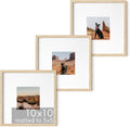 HAUS AND HUES Solid Oak Wood 10”x10” Picture Frames Matted to 5”x5” Set of 3 - Minimalist 10x10 Frame Set, 10x10 Picture Frames, 3 Picture Frame Set for Posters (Beige Oak Frames)-Ruum Studio Home