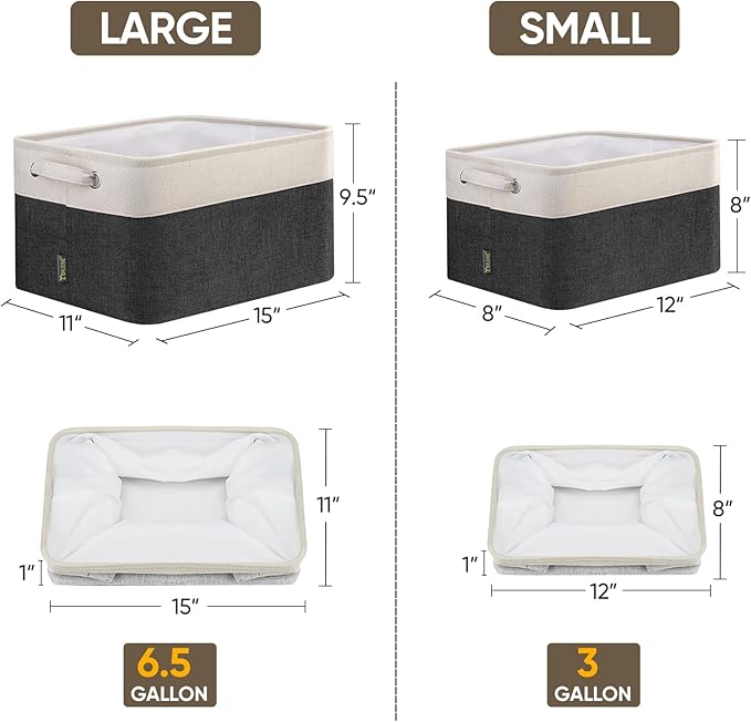 BALEINE 2 Pack Fabric Storage Bins for Shelves, Linen Storage Baskets for Organizing, Decorative Closet Bins for Clothes, Home (Black, 12"x8"x8")-Ruum Studio Home