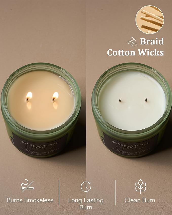 M&SENSE Eucalyptus & Mint Soy Candles for Home Scented, 11.6oz 70 Hour Burn Aromatherapy Candle Gift for Stress Relief, Meditation, Yoga, Relaxing SPA, Reusable Jar for Men and Women-Ruum Studio Home
