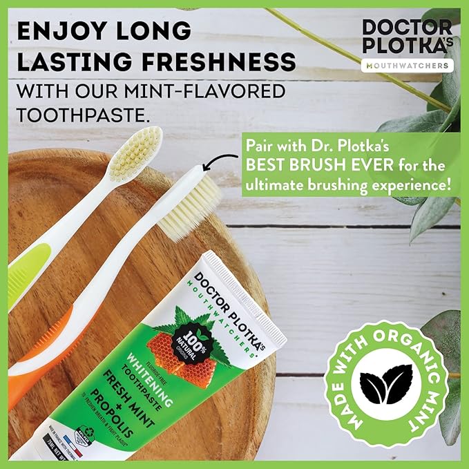 MOUTHWATCHERS Whitening Fluoride Free Naturally Sourced Toothpaste, 4 Tubes, 3 oz Each, for Sensitive Teeth and Gums, Fresh Organic Mint and Propolis, by Dr. Plotka's-Ruum Studio Home