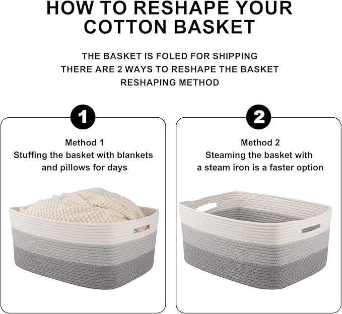 Large Storage Basket for Organizing, Woven Rope Basket for Shelves, Closet Organizer Bins for Clothes, Blanket, Toys, Baby Nursery Storage, 17.7" x 13" x 7.87", 2 Packs Gradient Grey-Ruum Studio Home