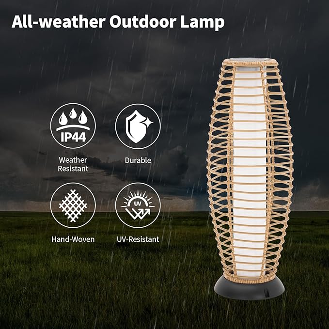Outdoor Floor Lamp Solar Powered Lantern Waterproof Outdoor Lamps Wicker Patio Lights for Garden Deck Backyard Decor-Ruum Studio Home