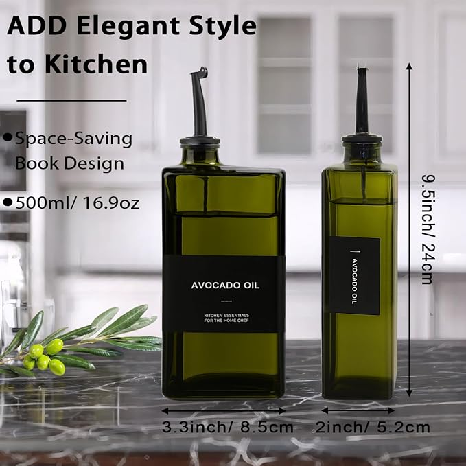 Olive Oil Dispenser Bottle for Kitchen 16.9oz, UV-Blocking Oil and Vinegar Dispenser Set, Leakproof Oil Container for Home, Restaurant (Green, Set of 4)