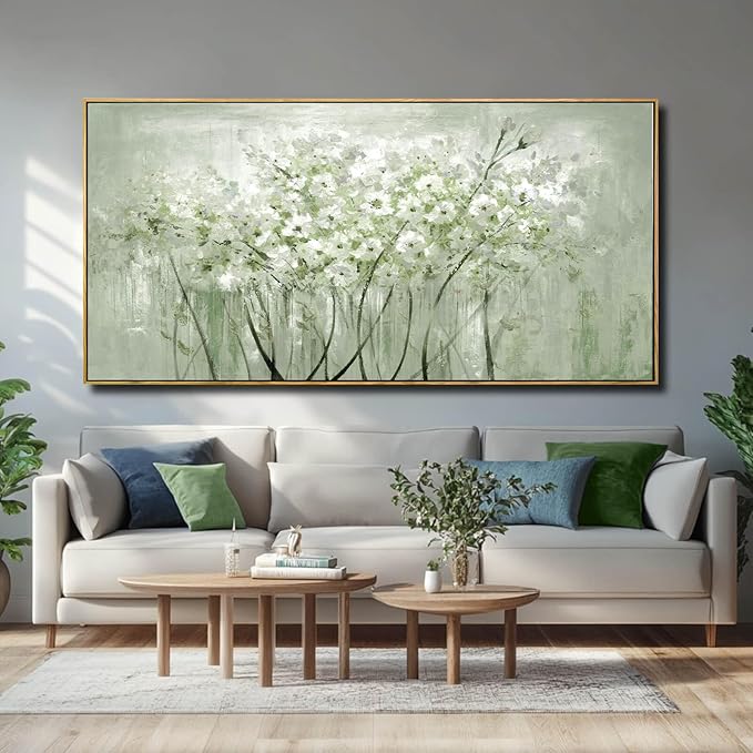 Framed Green Flower botanical Canvas Wall Art 29"x58" Modern Botanical Poster Artwork for Bedroom Living Room Office Kitchen Decor-Ruum Studio Home