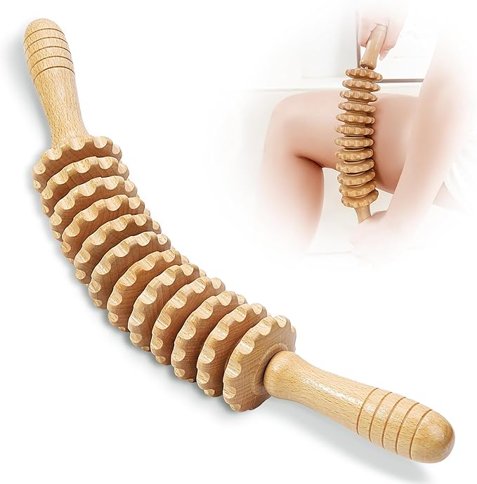 Wood Massage Roller Wood Therapy Massage Tools Body Roller Cellulite Roller Fascia Blaster Wooden Massager for Lymphatic Drainage, Maderoterapia, Pain Relief(Curved)-Ruum Studio Home