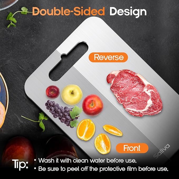 Saliva Titanium Cutting Boards for Kitchen, Cutting Board Double Sided Food Grade, Dishwasher Safe, No Blunt Knife, Chopping Boards with Handle for Meat, Fruit & Vegetable (12x9in)-Ruum Studio Home