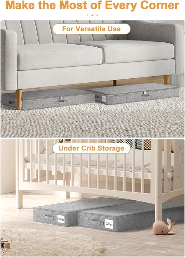 punemi Low Profile Under Bed Storage, 4 Inch Height Underbed Storage Containers With Sturdy Sidewalls & Bottom, Shallow Under Bed Organizer Clothes Storage Bins, Slim Under Couch Sofa Dresser Storage-Ruum Studio Home