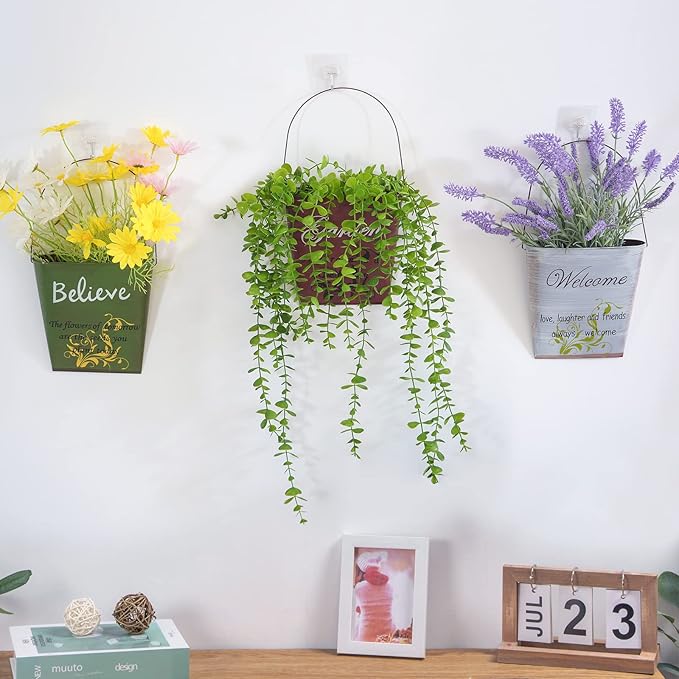 GDYOOSHOW 3Pcs 7.4" Tall Galvanized Metal Hanging Planter Rustic Wall Flower Bucket Echelon Wall Pot for Garden Balcony Indoor or Outdoor-Ruum Studio Home