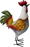 Metal Rooster Statue, Garden Outdoor Decor, Red and Gold Feathers, Weather Resistant, Metal Chicken Yard Art Sculpture, Iron Garden Animal Statue-Ruum Studio Home