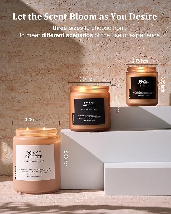 M&SENSE Coffee Candles Scented Strong, 2 Wick Jar Candle 19.4oz, 110 Hours Burning Time, Organic Natural Soy Wax Candle for Bedroom Kitchen Home Decor, Housewarming Gift for Men and Women-Ruum Studio Home