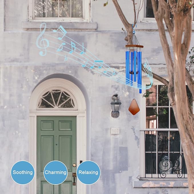 Wind Chimes for Outside, Windchime Outdoor with 6 Tuned Tubes, Elegant Chime for Garden Patio Decoration, Blue-Ruum Studio Home