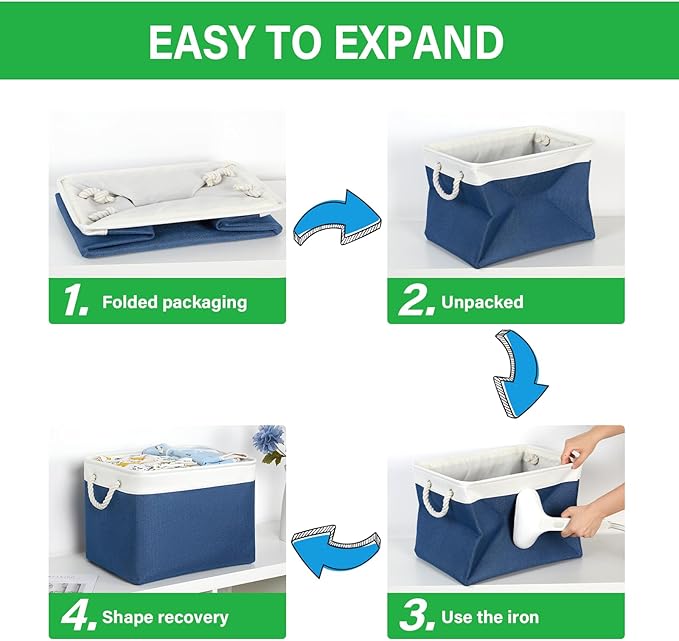 Bidtakay Large Storage Baskets for Shelves 3 Pack Fabric Storage Bins for Organizing Navy Blue Decorative Baskets Linen Collapsible Organizer for Closet-Ruum Studio Home