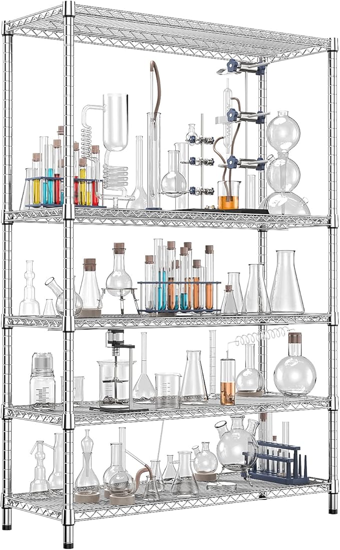 IZEUK 4250 LBS Garage Shelving Wide Storage Shelves 5 Tier Metal Shelves Heavy Duty Adjustable Utility Shelf Rack Chrome 17.7" D x 59.1" W x 70.4" H-Ruum Studio Home