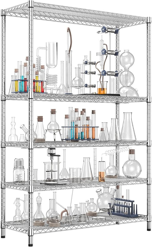 IZEUK 4250 LBS Garage Shelving Wide Storage Shelves 5 Tier Metal Shelves Heavy Duty Adjustable Utility Shelf Rack Chrome 17.7" D x 59.1" W x 70.4" H-Ruum Studio Home