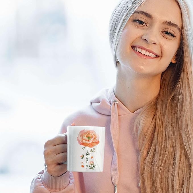 Ranunculus Lover Accent Mug, Novelty Flower Themed Coffee Cup 11oz 15oz, Customized Ranunculus Floral Mug With Name, Personalized Flower Decorative Cup, Gift For Birthday-Ruum Studio Home