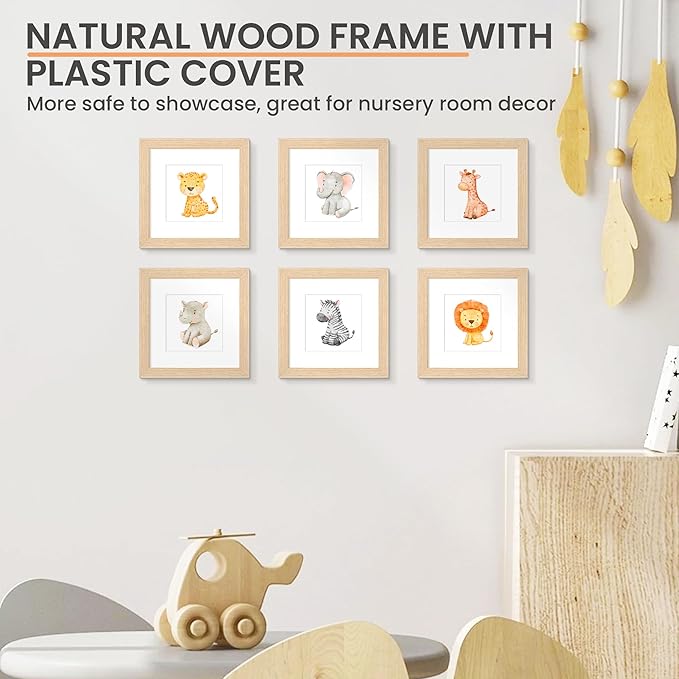 upsimples 6x6 Picture Frame, Natural Solid Wooden Picture Frames, Display 4x4 with Mat or 6 x 6 Without Mat, Wall or Tabletop, 1 Pack, Natural-Ruum Studio Home