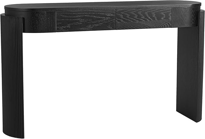 55" Sofa Table with Oval Top and 2 Drawers, Entryway Console Table with Fluted Design for Hallway,Foyer,Entry and Living Room (Fully Assembled-Black)-Ruum Studio Home