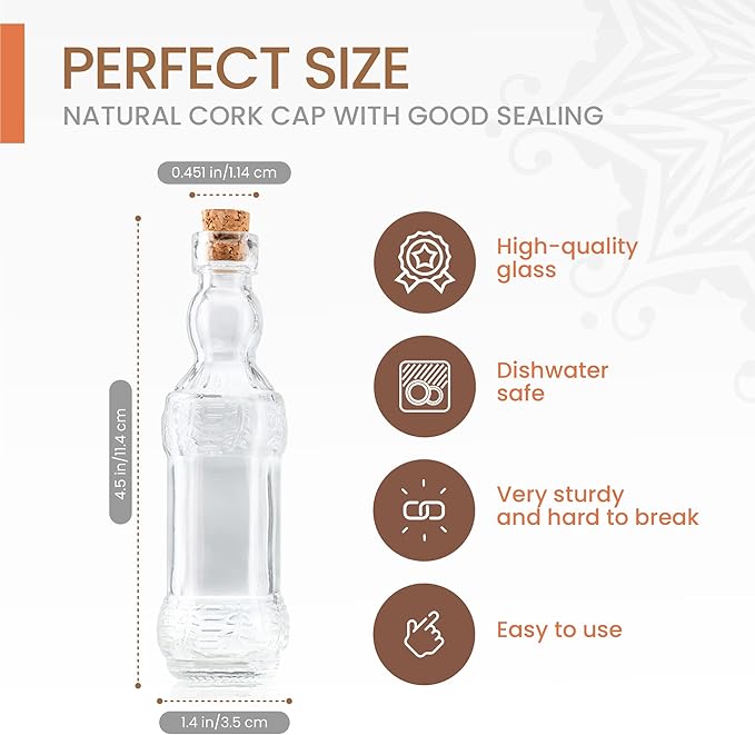 Small Mini Clear Vintage Glass Bottles with Corks, Mini Vases, Decorative, Potion, Assorted Design Set of 12 pcs, 4.6 Inch Tall (11.43cm), 1.4 Inch Wide (3.56cm)-Ruum Studio Home
