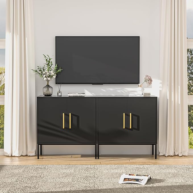 LYNSOM TV Stand for 55 Inch TV, Media Console Table with 2 Cabinets, Storage for Bedroom, Living Room, Entertainment Room (Black)-Ruum Studio Home