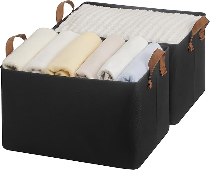 StorageWorks Storage Bins, Fabric Storage Bins for Shelves, Large Storage Baskets with Metal Frame, Closet Baskets and Bins with Handles, Black, 2-Pack-Ruum Studio Home