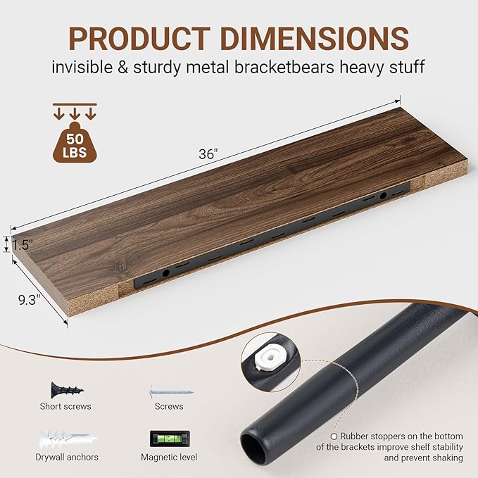 Heimlove Floating Shelves for Wall 36 Inches Long,9.3" Deep Walnut Floating Shelf Set of 2,Wall Mounted Shelves for Bathroom Bedroom Living Room Kitchen Office,Shelf for Books Storage,Home Decor-Ruum Studio Home