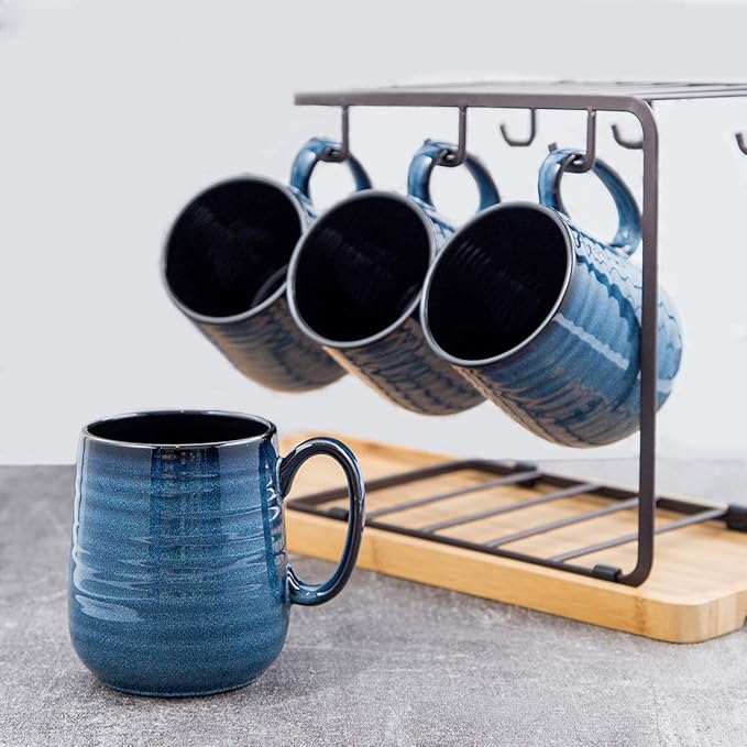 Hasense Coffee Mugs Set of 4, 15 Ounce Porcelain Mug Set with Handle for Morning Coffee Tea and Cocoa, Ceramic Coffee Cups with Beautiful Glaze for Men, Women, Navy-Ruum Studio Home