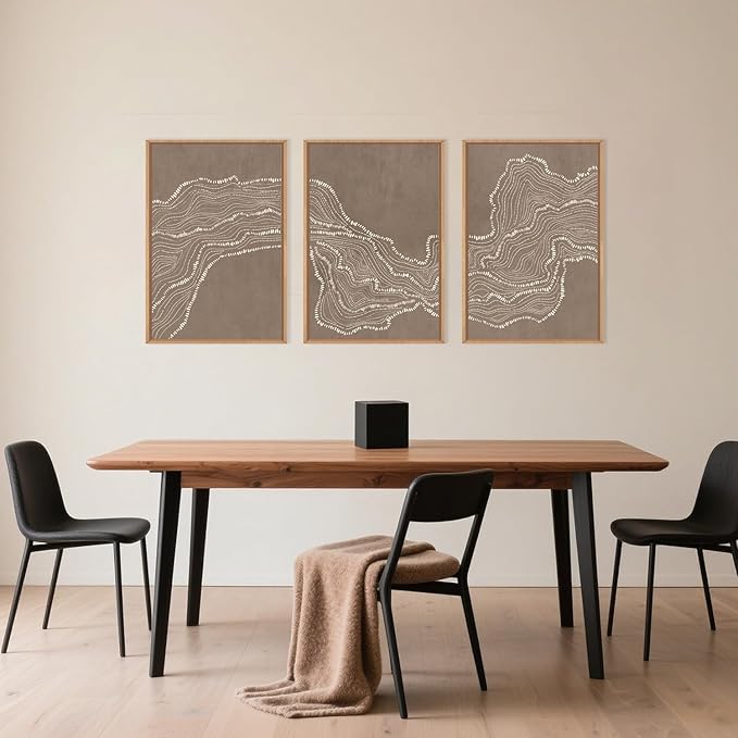 Geometric White Tan Wave Framed Canvas Wall Art Set, Abstract Line Art Painting, Modern Minimalism Wall Decor, Neutral Art Print for Living Room, Bedroom, Dining Room, Office - 16"x24"x3-Ruum Studio Home