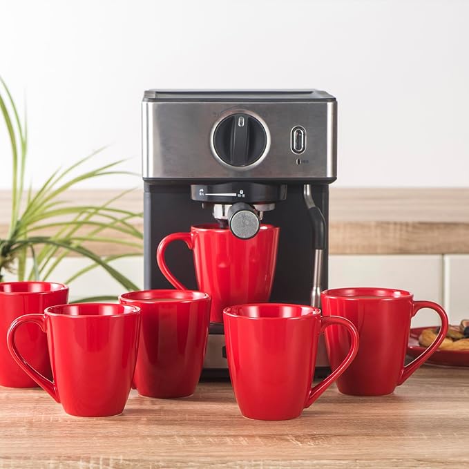 vicrays Coffee Mug Set, 12 Ounce, Ceramic Mug for Men, Women, Unique Glazed Mugs with Handle for Coffee, Tea, Milk, Cocoa, Cereal - Set of 6 Red-Ruum Studio Home