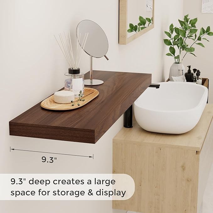 Rustic Wood Floating Shelves 32 Inch Long, 9 Inch Deep Wall Shelves for Home Decor, 32 x 9 Floating Shelf Wall Mounted Set of 2, Deep Floating Shelves for Kitchen, Bedroom, Living Room, Walnut Color-Ruum Studio Home