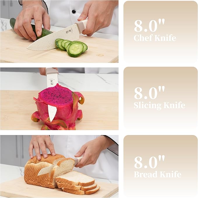 Zhang Xiao Quan Since 1628 15Piece Kitchen Knife Set,Knife Block Set with Ceramic-Coated Blade Ergonomic Handle(Cream)-Ruum Studio Home