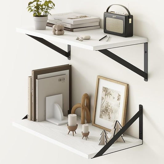 Fun Memories 20 Inch Floating Shelves for Wall, White Bathroom Shelves Set of 2, 10 Inch Deep Wall Shelf for Bedroom, Kitchen, Large Home Decor Shelves Farmhouse Storage Shelf-Ruum Studio Home