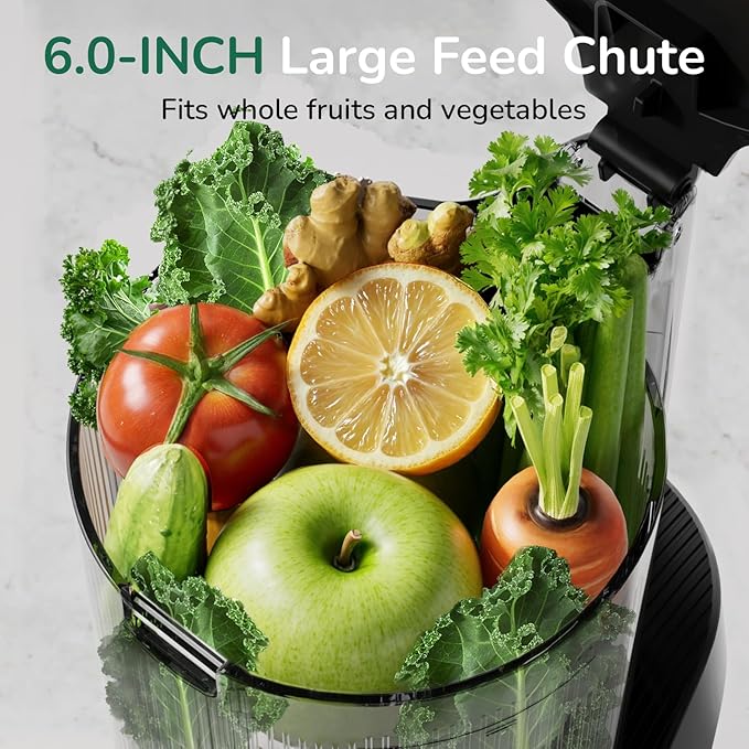 Canoly C16 Cold Press Juicer, 6" Extra Wide Feed Chute, 3-IN-1 Strainers (Juice & Sorbet & Nut Milk), Powerful AC Brushless Motor, Self Precut System, Juicer Machines with BPA-Free (Space Gray)-Ruum Studio Home