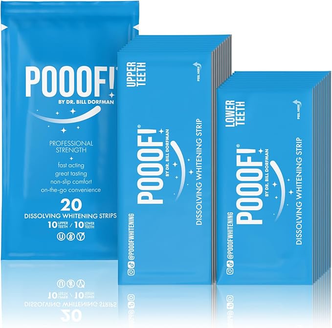 POOOF! Dissolving Teeth Whitening Strips by Dr. Bill Dorfman | 12% Hydrogen Peroxide | No-Slip Melt-Away Advanced Seal | Fast Stain Removal | Enamel & Sensitive Safe | 20 Ct (10-Day) | Polar Mint-Ruum Studio Home