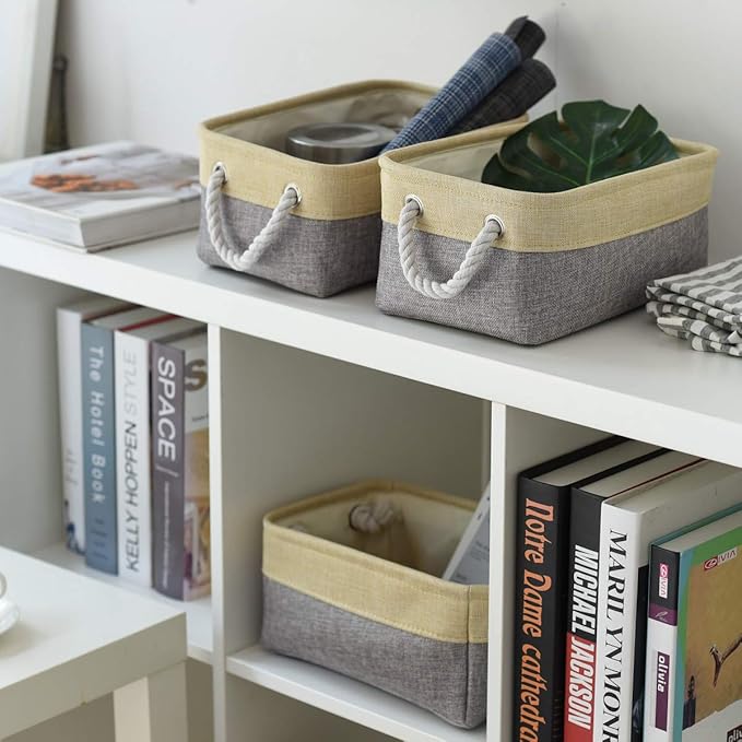 TheWarmHome Storage Bins for Organizing,Sturdy Storage Basket, Decorative Foldable Storage Baskets for Shelves Closet Toy (Gold&Grey Medium - 3 Pack 13.8L×9.8W×6.7H inch)-Ruum Studio Home