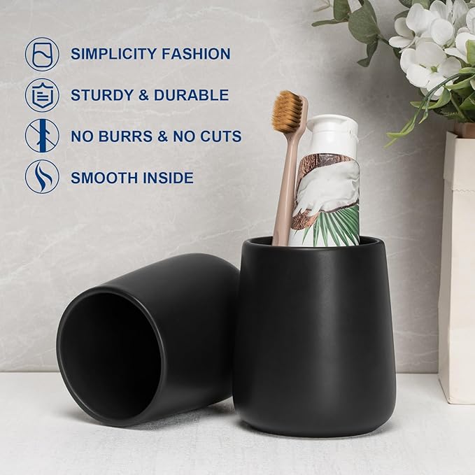 Bathroom Tumbler Cup Ceramic 2Pcs 13.5oz Reusable Toothbrush Cup 400ml, Toothbrush Holder Adequate for Your Bathroom (Black Brown)-Ruum Studio Home